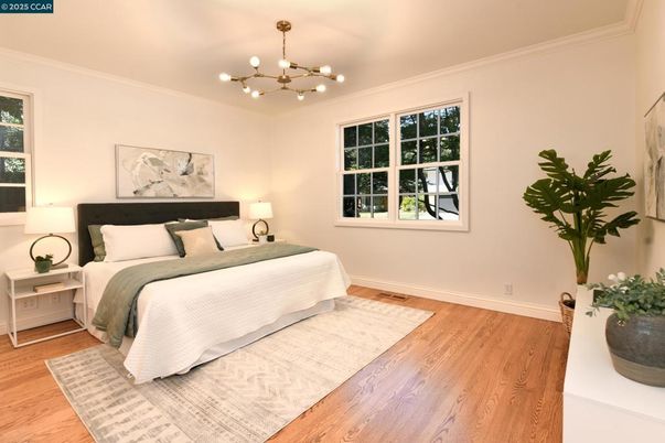 Bedroom, Interior, Pendant Lights, Wood Texture Flooring