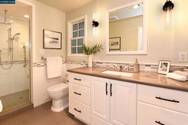 Bathroom, Dual Sink Vanities, Glass Shower, Interior, Recessed Lighting