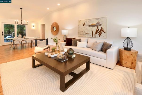 Dining room, Interior, Living room, Pendant Lights, Recessed Lighting, Wood Texture Flooring