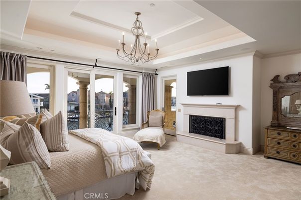 Bedroom, Chandelier, Fireplace, Interior