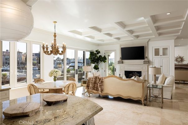 Chandelier, Dining room, Fireplace, Interior, Living room, Recessed Lighting