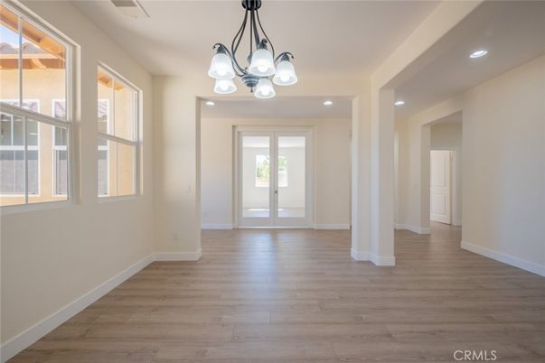 Chandelier, Empty room, Interior, Recessed Lighting, Wood Texture Flooring