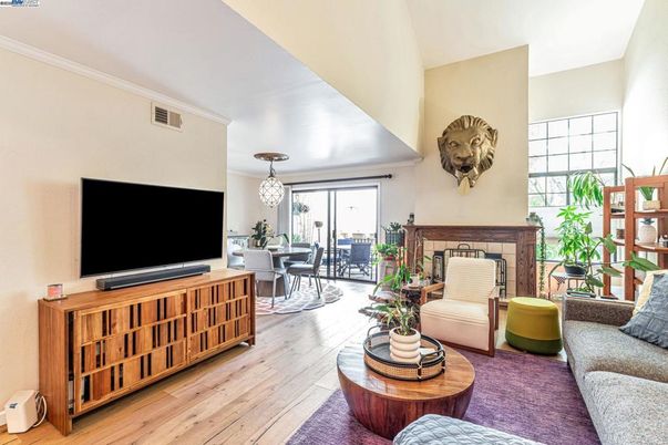 Chandelier, Dining room, Fireplace, Interior, Living room, Wood Texture Flooring