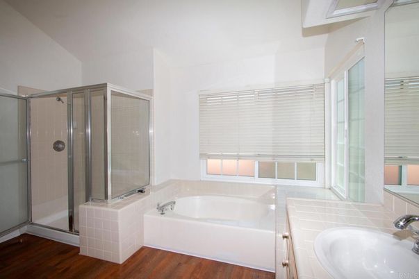 Bathroom, Glass Shower, Interior, Tile Countertops, Wood Texture Flooring