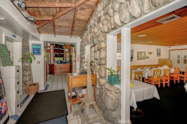 Dining room, Interior, Stone Walls, Wooden Ceilings