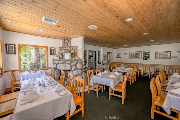 Dining room, Fireplace, Interior, Living room, Recessed Lighting, Wooden Ceilings