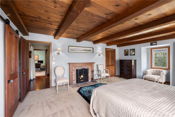 Bedroom, Fireplace, Interior, Wooden Beams, Wooden Ceilings, Wood Texture Flooring