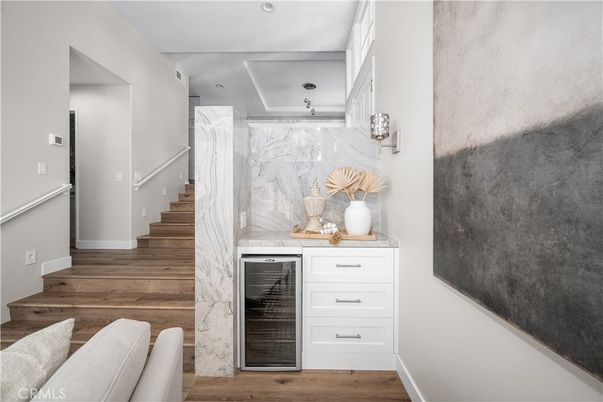 Interior, Marble Walls, Recessed Lighting, Wood Texture Flooring