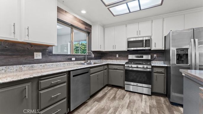 Glass Ceilings, Interior, Kitchen, Recessed Lighting, Stainless Steel Appliances, Wood Texture Flooring
