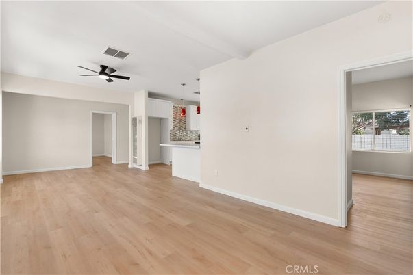 Empty room, Interior, Kitchen, Pendant Lights, Wood Texture Flooring