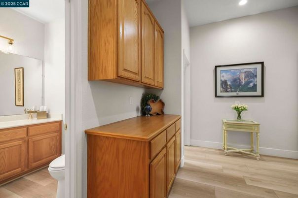 Bathroom, Interior, Recessed Lighting, Wood Texture Flooring