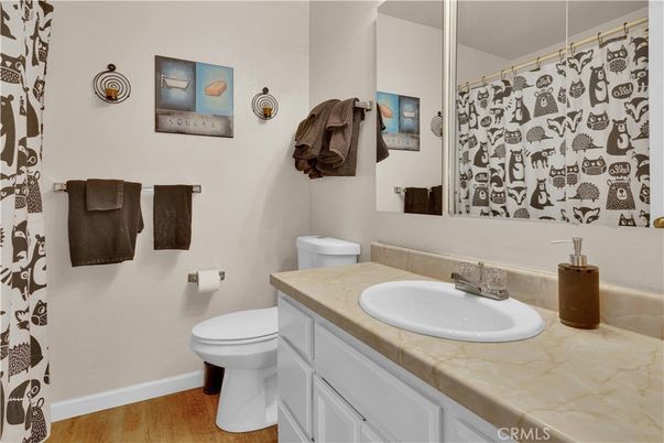 Bathroom, Interior, Tile Countertops, Wood Texture Flooring