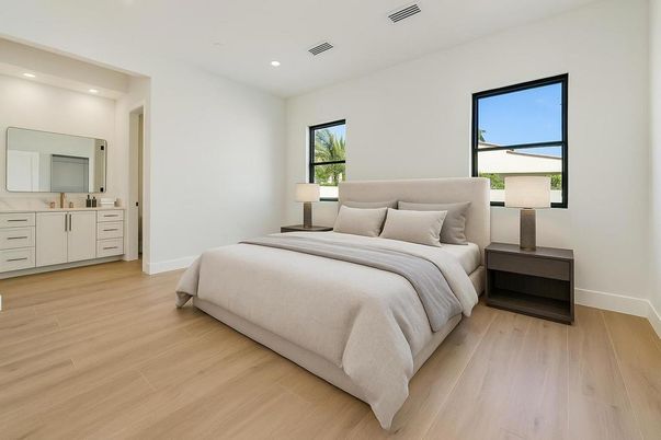 Bedroom, Interior, Recessed Lighting, Wood Texture Flooring