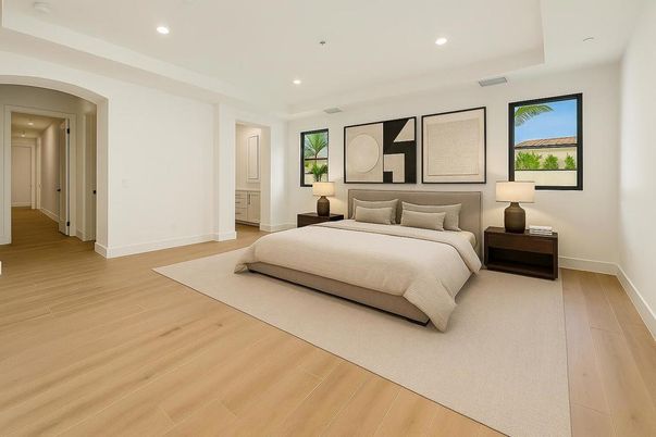 Bedroom, Interior, Recessed Lighting, Wood Texture Flooring