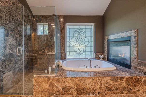 Bathroom, Fireplace, Glass Shower, Interior