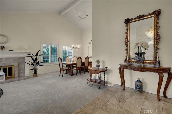 Chandelier, Dining room, Fireplace, Interior