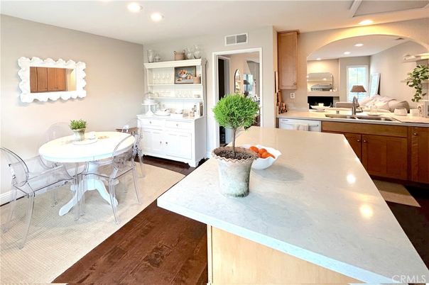 Dining room, Interior, Kitchen, Recessed Lighting, Wood Texture Flooring