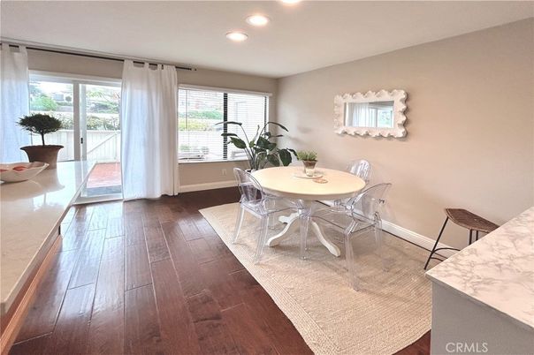Dining room, Interior, Recessed Lighting, Wood Texture Flooring