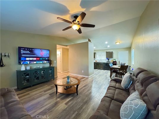 Dining room, Interior, Living room, Recessed Lighting, Wood Texture Flooring