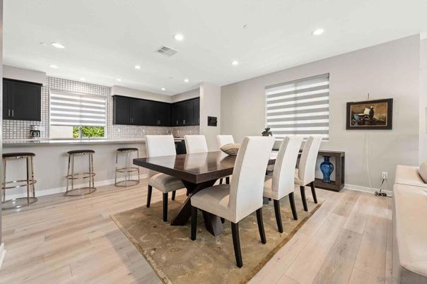 Dining room, Interior, Recessed Lighting, Wood Texture Flooring
