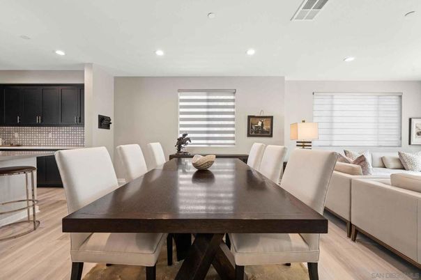 Dining room, Interior, Kitchen, Living room, Recessed Lighting, Wood Texture Flooring