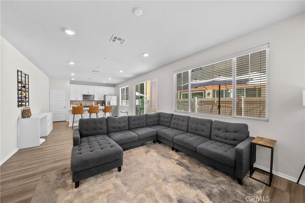 Interior, Kitchen, Living room, Recessed Lighting, Wood Texture Flooring