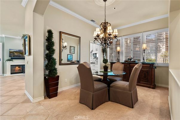 Chandelier, Dining room, Fireplace, Interior