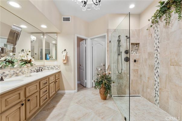 Bathroom, Dual Sink Vanities, Glass Shower, Interior, Recessed Lighting