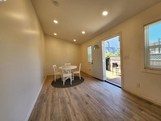 Dining room, Interior, Recessed Lighting, Wood Texture Flooring