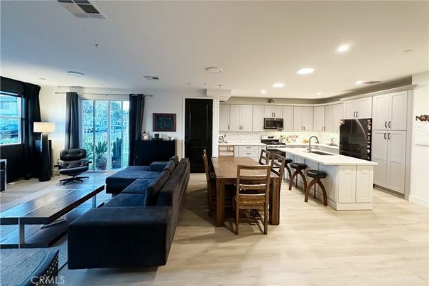 Dining room, Interior, Kitchen, Living room, Recessed Lighting, Wood Texture Flooring