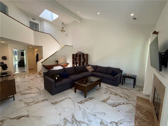 Fireplace, Interior, Living room, Marble, Recessed Lighting