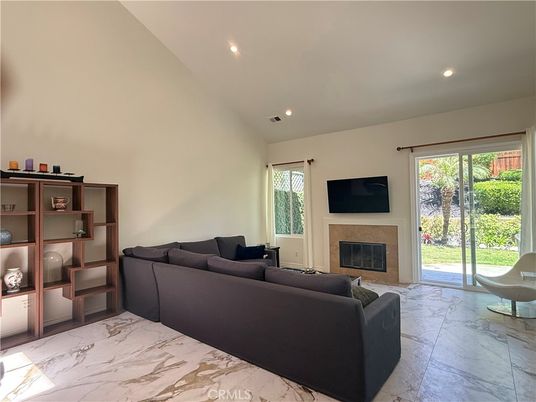 Fireplace, Interior, Living room, Marble, Recessed Lighting