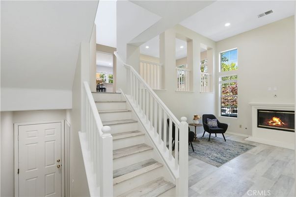 Fireplace, Interior, Recessed Lighting, Wood Texture Flooring