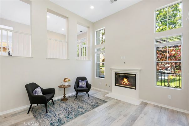 Fireplace, Interior, Recessed Lighting, Wood Texture Flooring