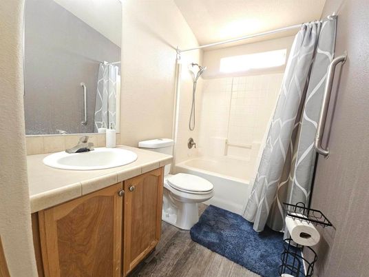 Bathroom, Dual Sink Vanities, Interior, Tile Countertops, Wood Texture Flooring