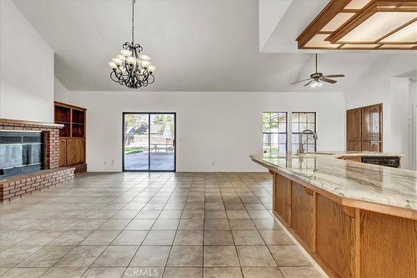 Chandelier, Empty room, Fireplace, Interior, Kitchen