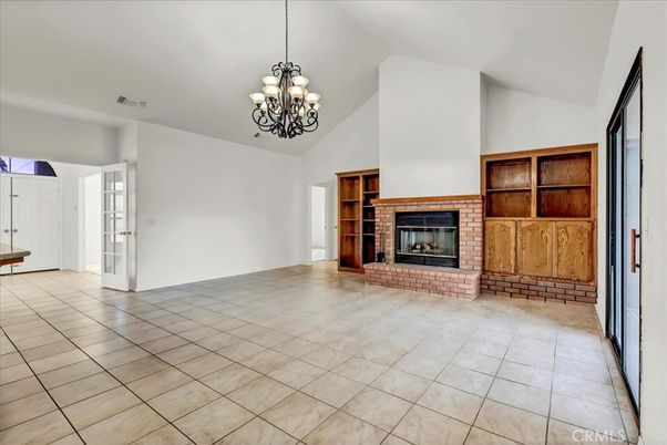 Chandelier, Empty room, Fireplace, Interior