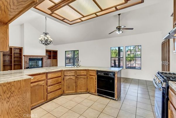 Chandelier, Fireplace, Interior, Kitchen