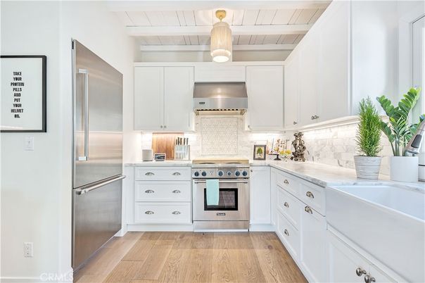 Interior, Kitchen, Pendant Lights, Stainless Steel Appliances, Wooden Ceilings, Wood Texture Flooring