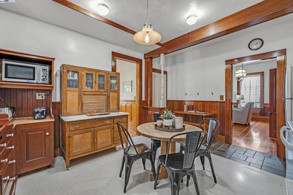 Dining room, Interior, Kitchen, Pendant Lights, Wood Texture Flooring