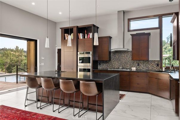 Interior, Kitchen, Marble, Pendant Lights, Recessed Lighting, Stainless Steel Appliances