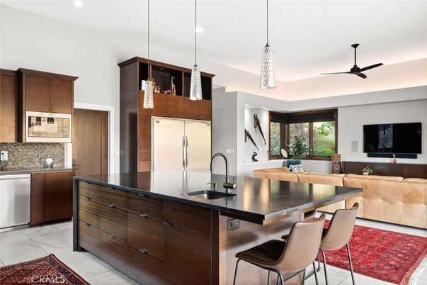 Interior, Kitchen, Marble, Pendant Lights, Recessed Lighting, Stainless Steel Appliances