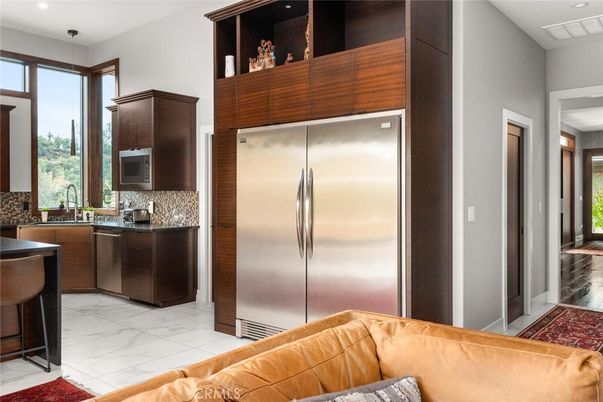 Interior, Kitchen, Marble, Pendant Lights, Recessed Lighting, Stainless Steel Appliances