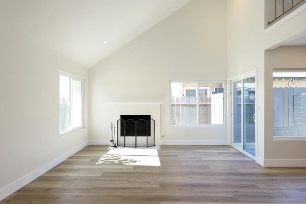Fireplace, Interior, Recessed Lighting, Wood Texture Flooring