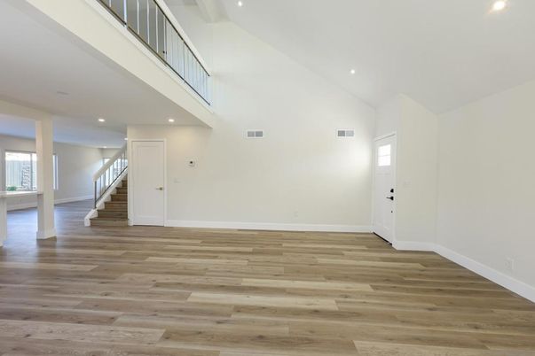 Empty room, Interior, Recessed Lighting, Wood Texture Flooring