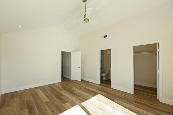 Bathroom, Empty room, Interior, Recessed Lighting, Wood Texture Flooring