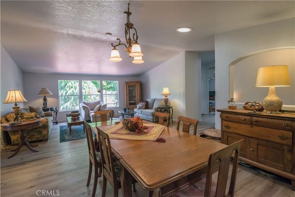Chandelier, Dining room, Interior, Living room, Recessed Lighting, Wood Texture Flooring