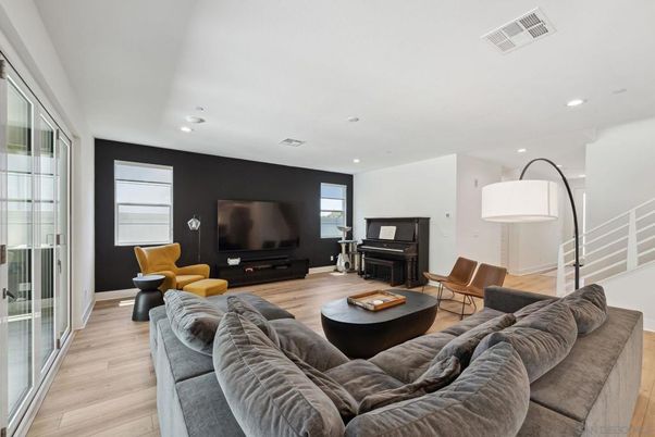 Interior, Living room, Piano, Recessed Lighting, Wood Texture Flooring