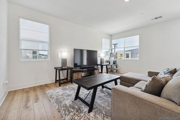 Home Office, Interior, Living room, Recessed Lighting, Wood Texture Flooring