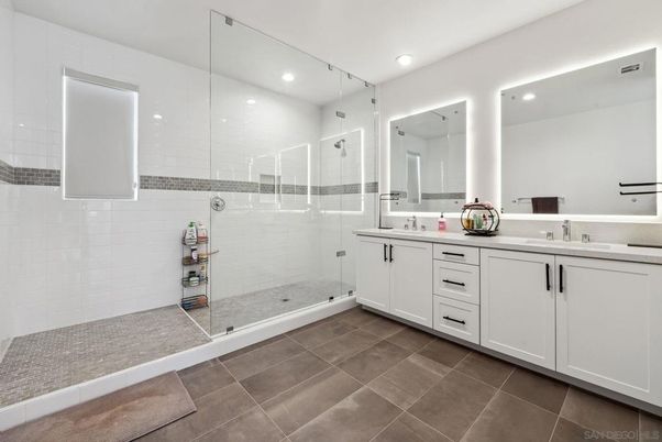 Bathroom, Dual Sink Vanities, Glass Shower, Interior, Recessed Lighting
